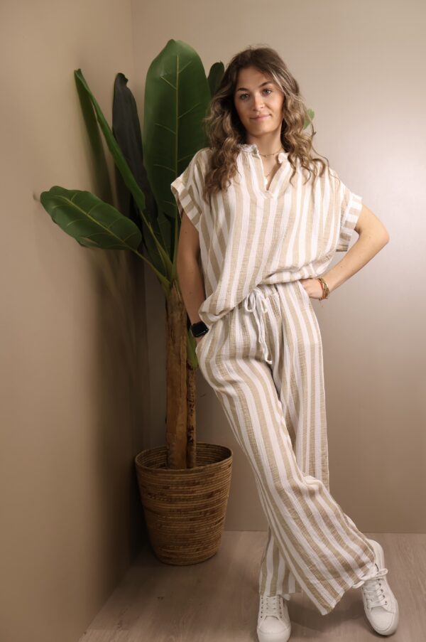 PANTALON RAYÉ COTON BEIGE – Image 3