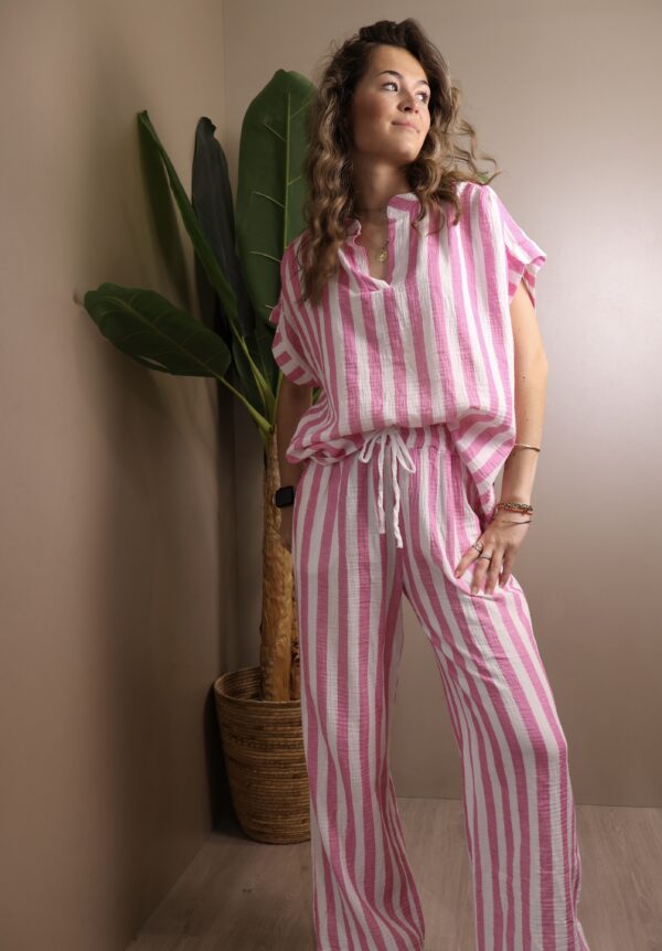 PANTALON RAYE COTON FUSHIA – Image 3