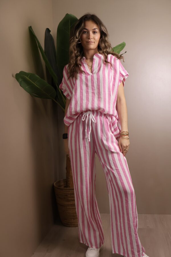 PANTALON RAYE COTON FUSHIA