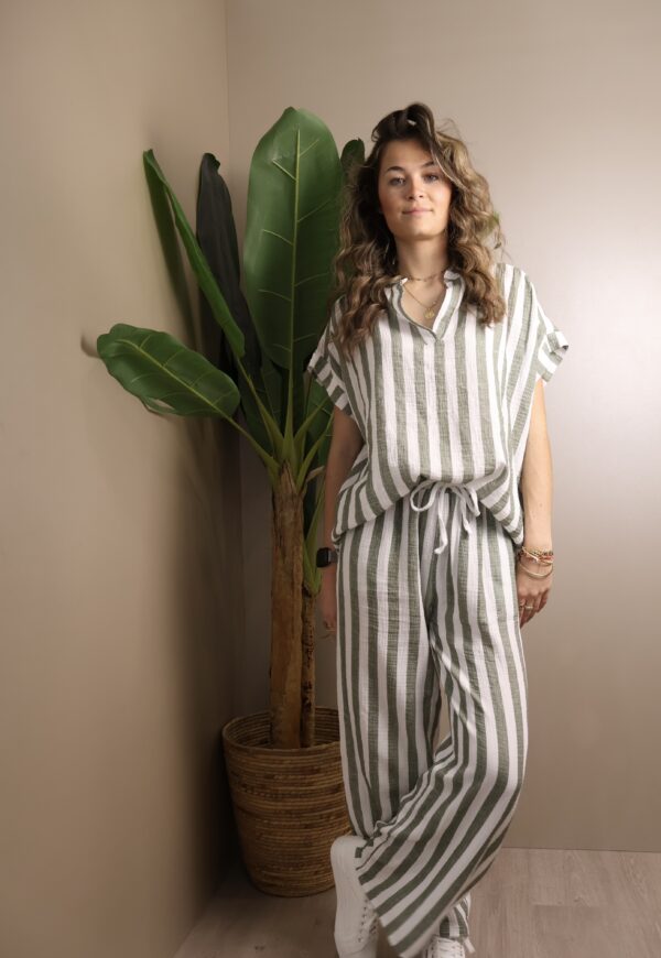 PANTALON COTON RAYURE KAKI – Image 2