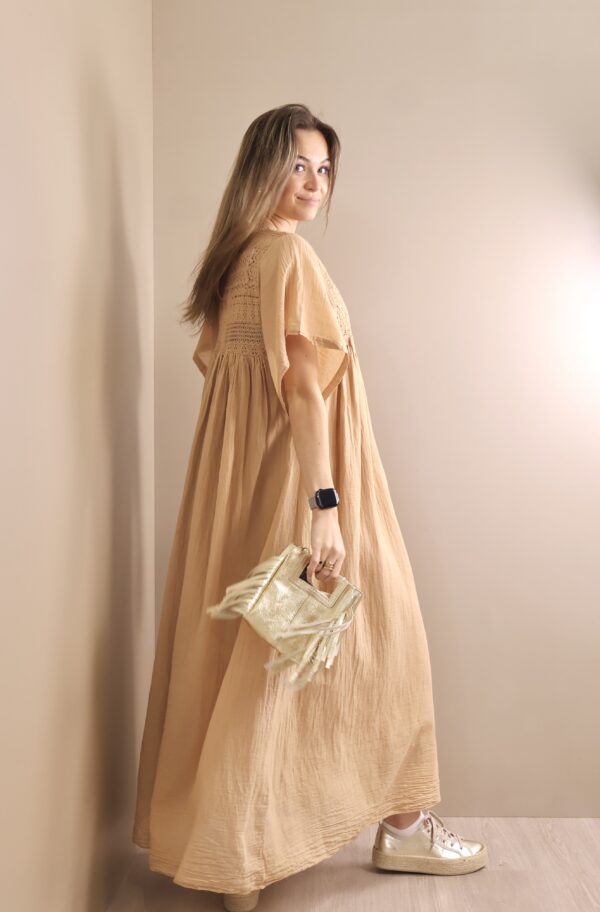 ROBE LONGUE MANCHE COURTE CAMEL