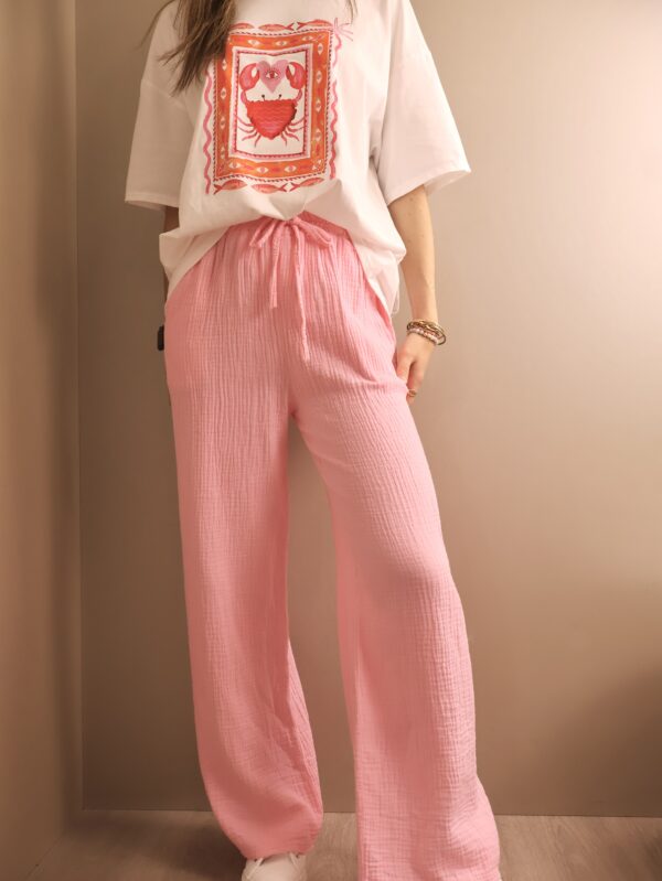 PANTALON GAZ DE COTON ROSE – Image 4