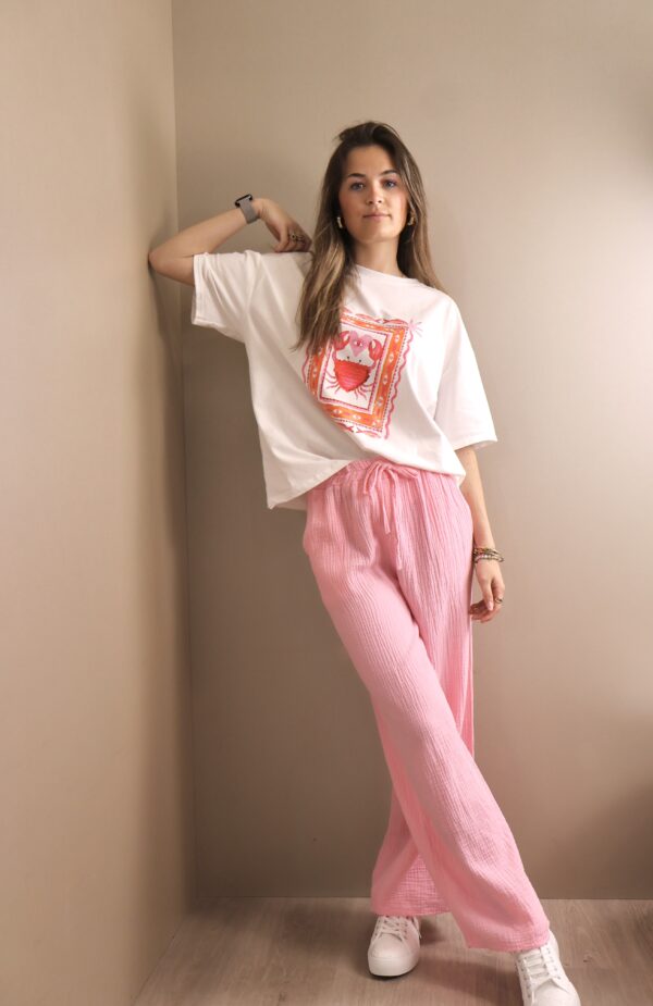 PANTALON GAZ DE COTON ROSE – Image 2