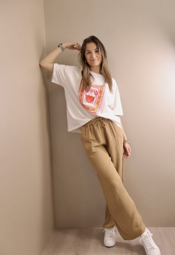 PANTALON GAZ DE COTON CAMEL – Image 3