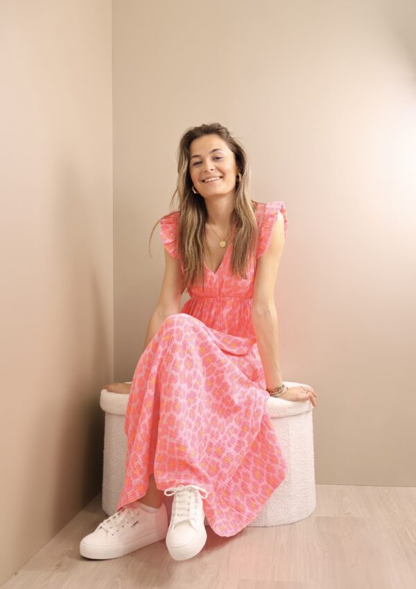ROBE LONGUE COL V LEOPARD FLUO – Image 4