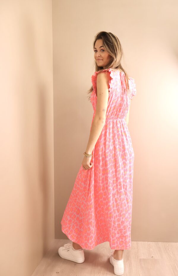 ROBE LONGUE COL V LEOPARD FLUO – Image 2