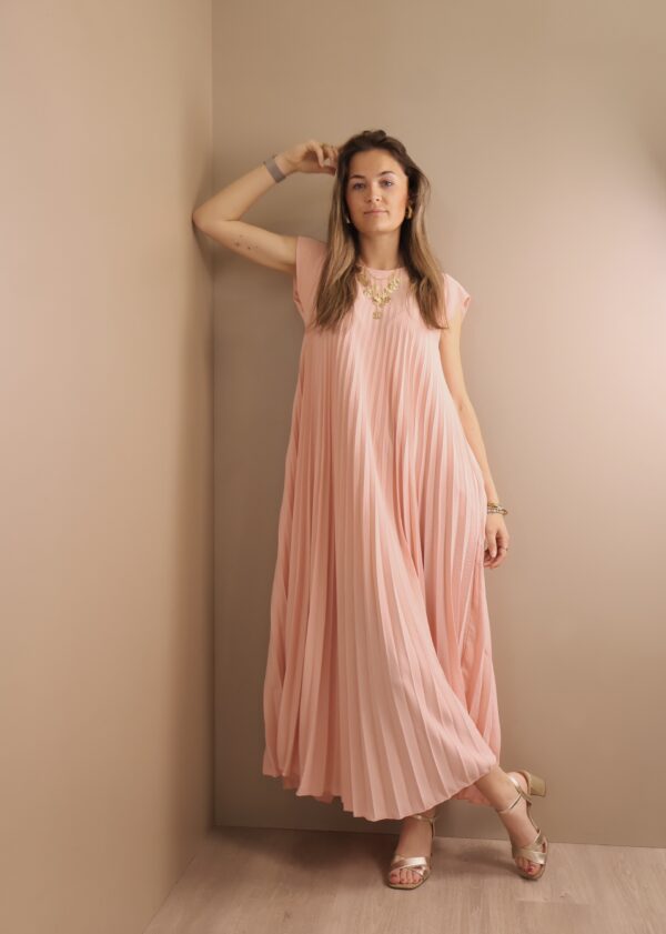 ROBE LONGUE PLISEE ROSE POUDRE