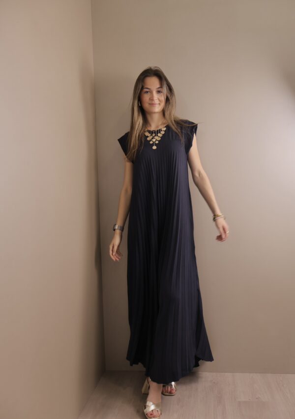 ROBE LONGUE PLISEE BLEU MARINE – Image 4