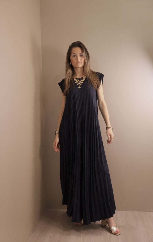 ROBE LONGUE PLISEE BLEU MARINE