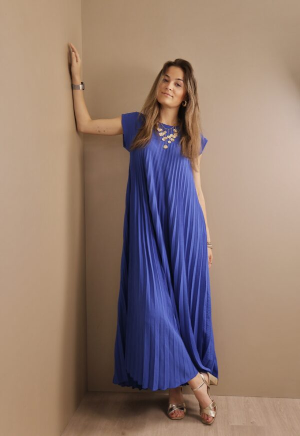 ROBE LONGUE PLISEE BLEU ELEC – Image 2