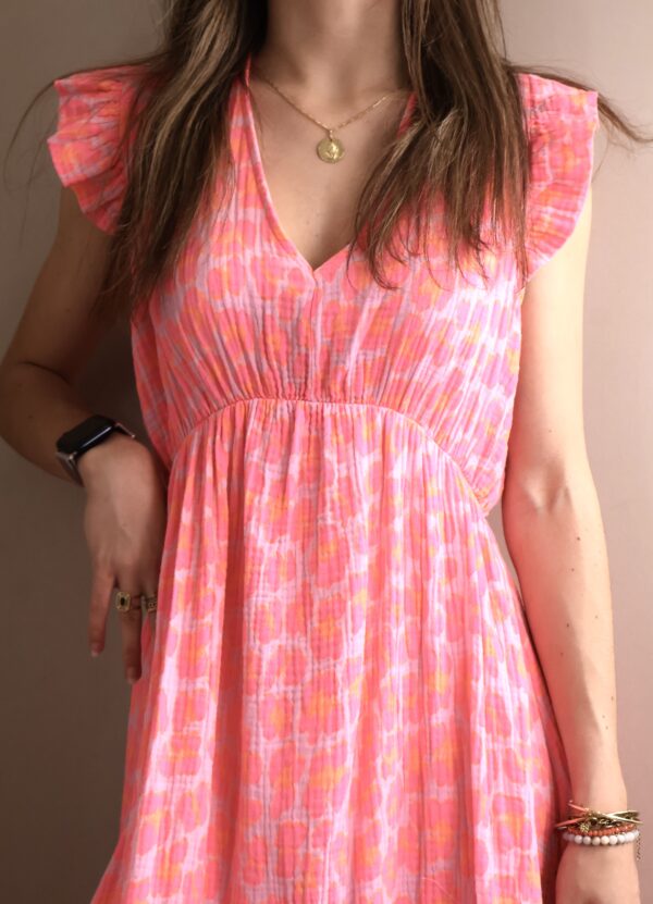 ROBE LONGUE COL V LEOPARD FLUO – Image 3