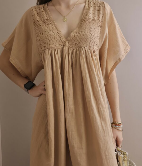ROBE LONGUE MANCHE COURTE CAMEL – Image 4
