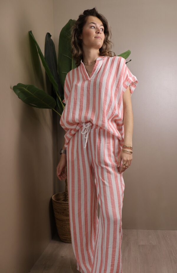 PANTALON COTON RAYURES CORAIL – Image 3