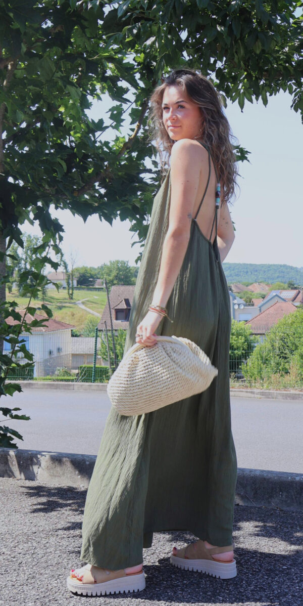 Robe longue dos PERLES kaki