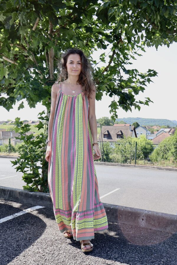 ROBE LONGUE IMPRIMÉE FLUO KAKI – Image 3