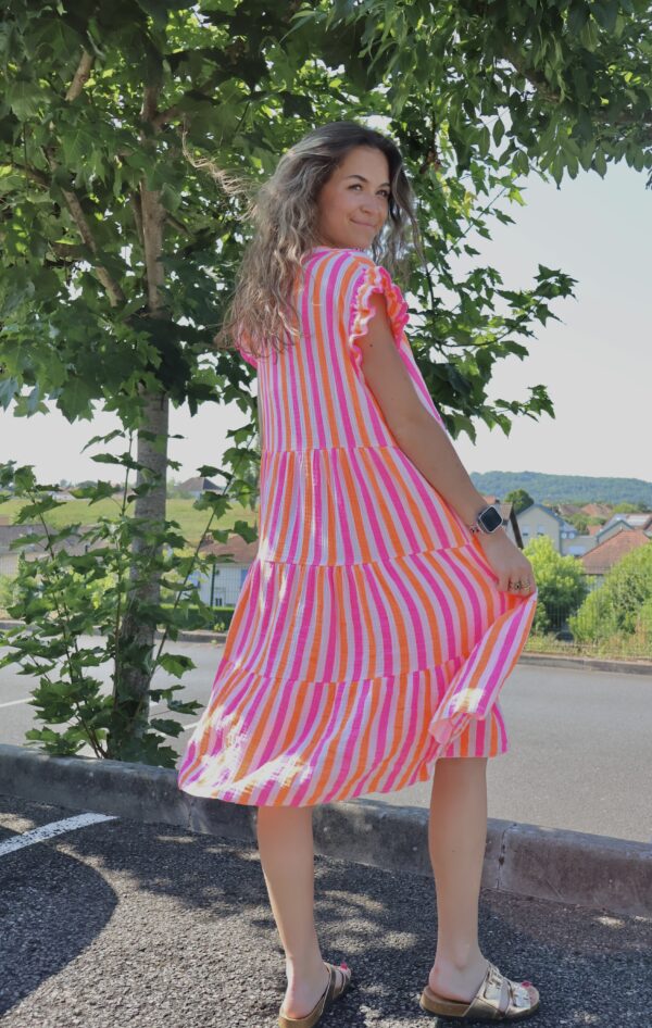 Robe courte rayée fluo – Image 2