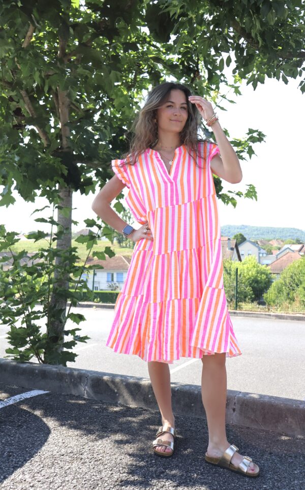 Robe courte rayée fluo – Image 3