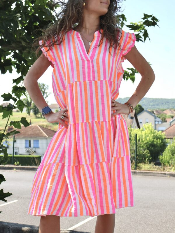 Robe courte rayée fluo
