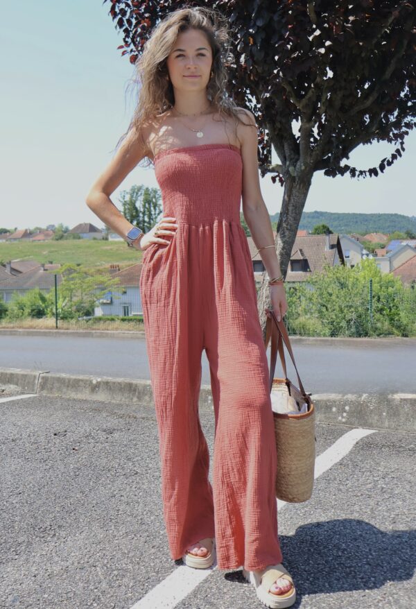 Combi bustier gaze de coton terracota