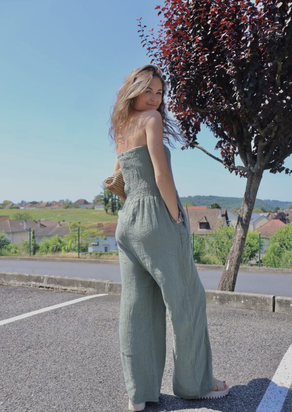 Combi bustier gaze de coton kaki – Image 3