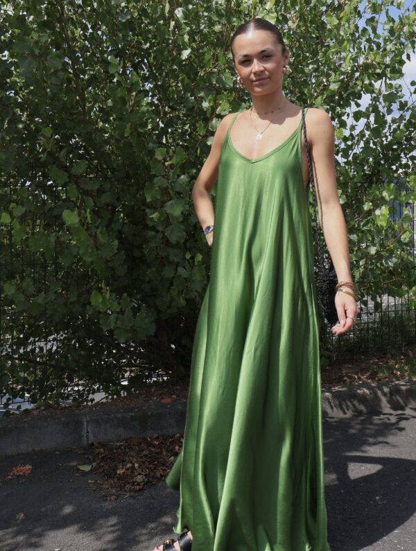 Robe longue SATIN - Vert – Image 3